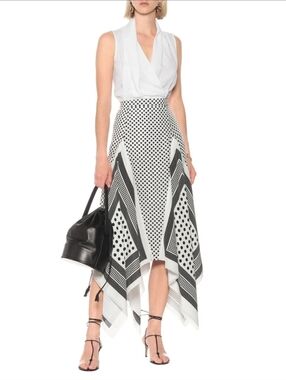 Altuzarra Polka Dot Silk Skirt Handkerchief Hem Asymmetrical Sample Piece Black